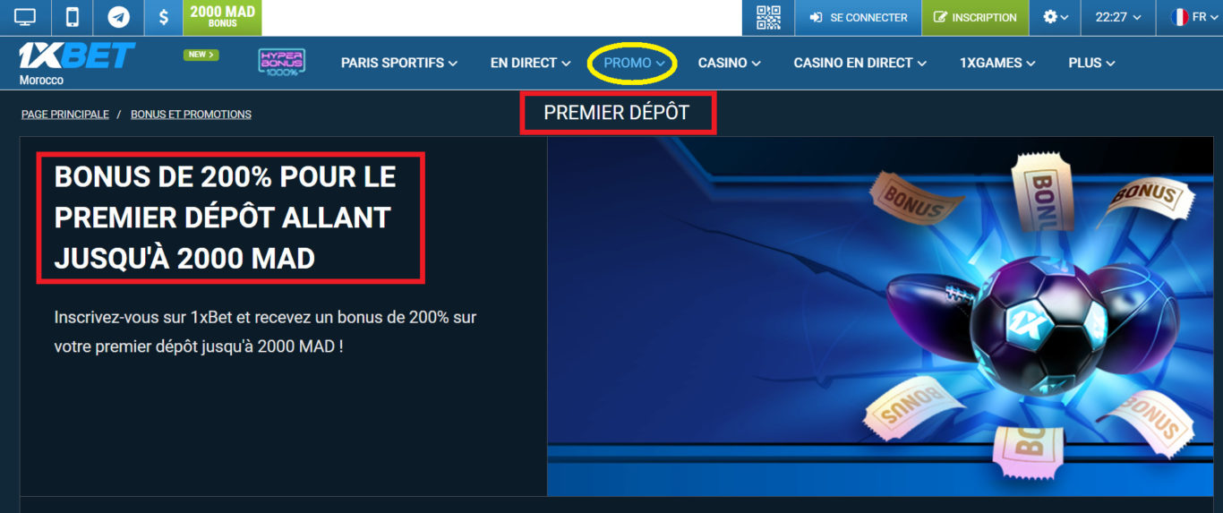 1xBet bonus de bienvenue au Maroc